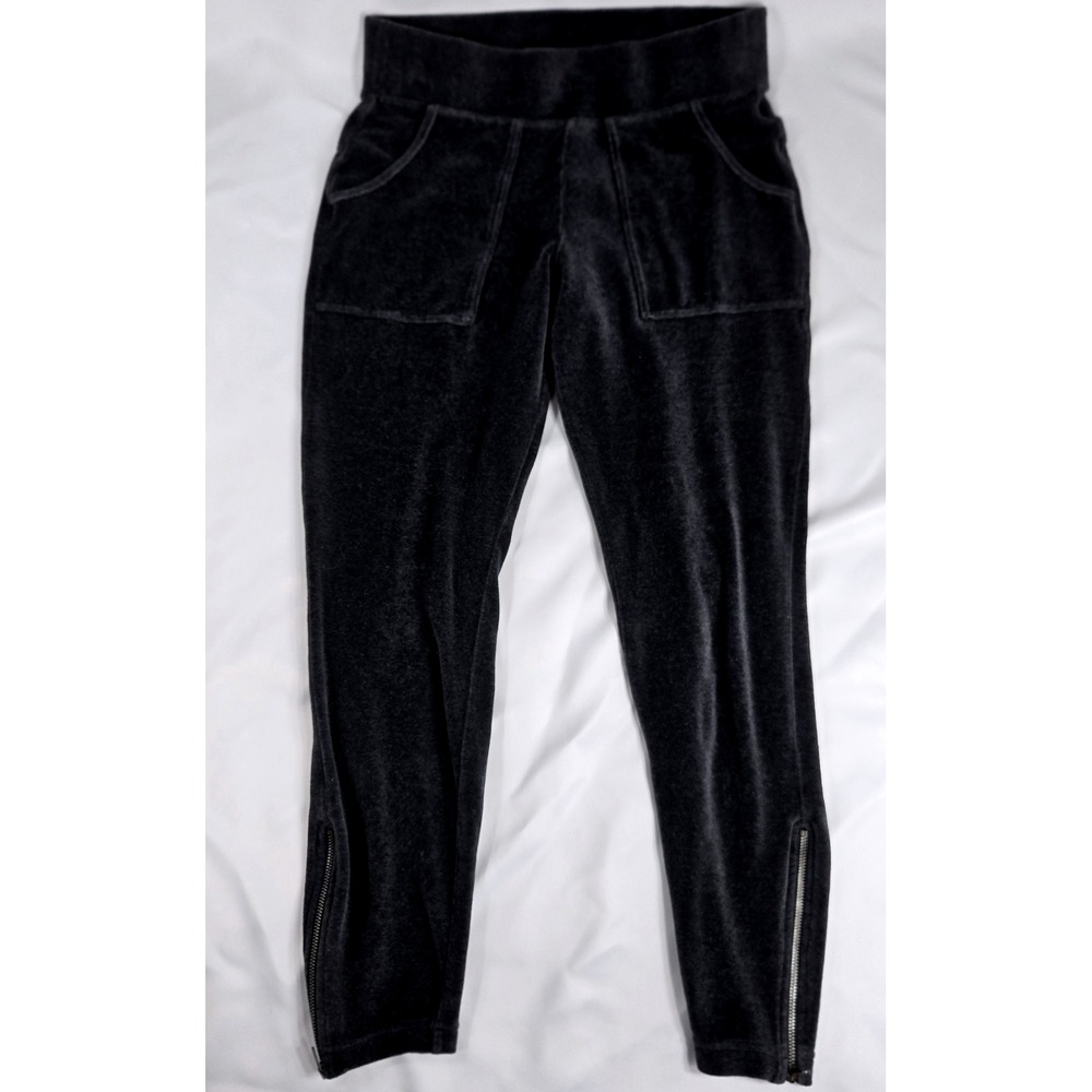 Athleta Velour Joggers Zipper Ankle Pockets Athleisure Pants Black Size S